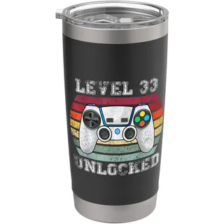 Level 33 freigeschaltet Lustiger Gamer zum 33. Geburtstag, Vintage-Retro Doppelwandiger Edelstahl-Thermobecher