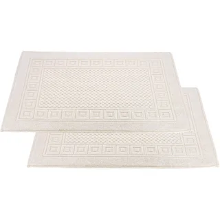 Carenesse Badvorleger 2er Set 50 x 70 cm Natur I 100% ungebleichte & ungefärbte natürliche Baumwolle Öko-Tex 100 I Saugstarke Badematte I Badematten Set mit Waffelmuster I Duschvorleger