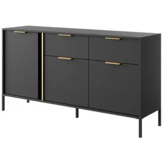 Ravio Sideboard Valdi B 153 cm Anthrazit / Gold - mit 3 Türen und 2 Schubladen , Anthrazit, Gelb , Holzwerkstoff, Metall, Holz , Rechteckig , 153x81x39 cm , Kleinmöbel, Kommoden, Sideboards