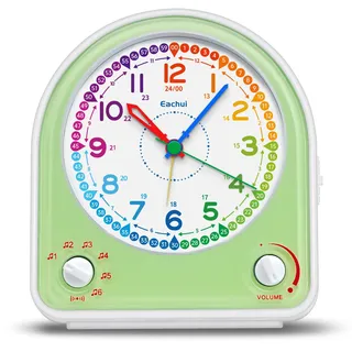 Eachui Analog Wecker ohne Ticken mit Schlummerfunktion, Nachtlicht, Einstellbarer Lautstärke und 7 Alarmtöne, Kinder Geschenk Wecker Geräuschlos für Jungen Mädchen (Grün)