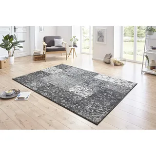 HANSE HOME Teppich Kirie – Patchwork Teppich Kurzflor Modern Vintage Design Teppiche für Esszimmer, Wohnzimmer, Kinderzimmer, Flur, Schlafzimmer, Küche – Grau Creme 120x170cm