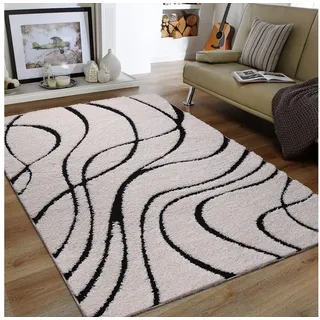 Sanat Wohnzimmer Teppich - Luxus Shaggy Nicht-schuppend Teppich, Wohnzimmer Schlafzimmer Esszimmer Eingangsbereich Teppiche, Schwarz Creme 160 x 220 cm