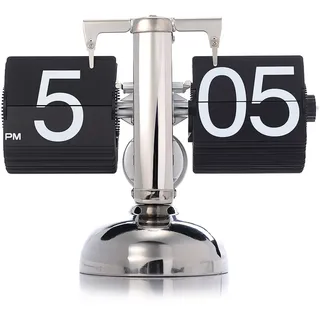 Aoonar Digitale Flip-Down-Uhr, Digital Retro Tischuhren Edelstahl Minimalistische Mechanische Auto Flip Clock, 16X21CM Schreibtischuhr Für Zuhause Wohnzimmer (Schwarz)