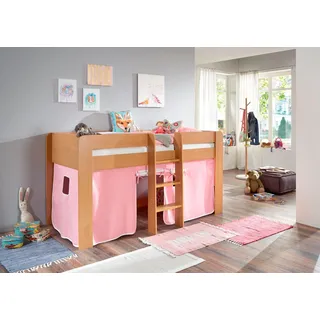 Relita Hochbett »Andi« mit Rolllattenrost und Vorhang, mit Leiter, pflegel. Dekor Oberfläche, rosa
