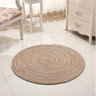 Nicole Knupfer Handmade Geflochten Rund Teppich für Wohnzimmer, Schlafzimmer, Badezimmer, Kinderzimmer - Tatami (Beige, 60x60cm)