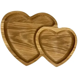 EFO Dekoratives Holz Snack Tablett | Holz Serviertablett, handgefertigt aus natürlichem Eichenholz, mit elegantem Design | Servierplatte für Nüsse, Tapas, Obst | Kleine Snackplatte | Zwei Herzen Form