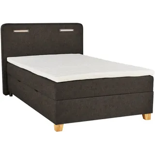 Moderano Boxbett , Graubraun , Textil, Holzwerkstoff , Buche , massiv , H2 , Höhe ca. 15 cm , 100x200 cm , Bettkasten, Beleuchtung, in verschiedenen Größen erhältlich , Schlafzimmer, Betten, Boxspringbetten