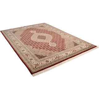 Orientteppich THEKO "Mahi Tabriz" Gr. 3, rot (rot, creme), B:140cm H:12mm L:200cm, Schurwolle, Seide, Teppiche, Orientteppich, handgeknüpft, Material: 80%Wolle, 20% Seide, mit Fransen