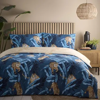 Simply Charlotte Tiger Bettwäsche-Set für Einzelbett, wendbar, Blau