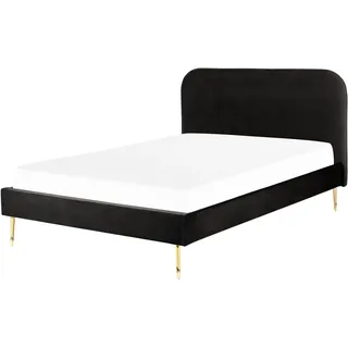 Beliani Polsterbett 140/200cm Schwarz Flayat - Textil , 140x200 cm , Schlafzimmer, Betten, Polsterbetten