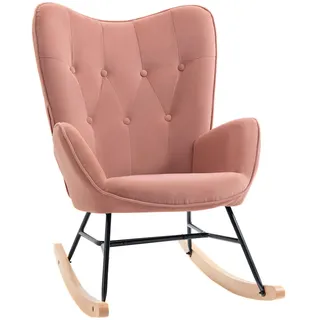 Homcom Schaukelstuhl Schaukelsessel mit Stahlrahmen gepolstert Rosa+Natur , Kunststoff , 70x96x65 cm , Wohnzimmer, Sessel, Schaukelstühle