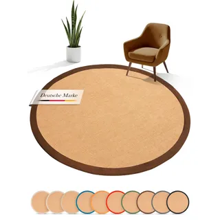 carpetfine Sisalteppich Rund Braun Ø 120 | Moderner Teppich für Wohn- und Schlafzimmer