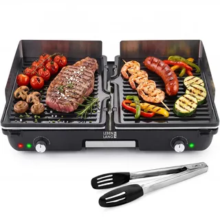 LEBENLANG 2000W Elektrogrill Tischgrill elektrisch - Inkl. Grillzange | Doppelte Grillzone mit 6 Stufen I Elektrogrill für Balkon draußen & drinnen electric grill Elektrogrills elektro Balkongrill