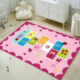 FODELIUY HüPfspiel Teppich Kinderzimmer, Hopscotch Rug, HüPfkäStchen Matte, Spielteppich MäDchen Jungen, HüPfmatte Kinder(80×120cm)