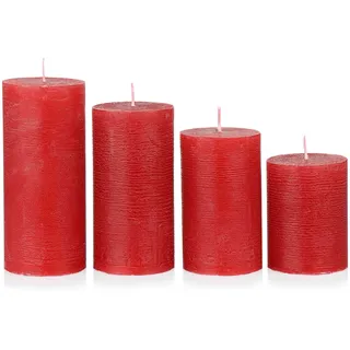NKlaus Rustikale Adventskerzen Weinrot 4er Set Ø 6 cm – Stumpenkerzen aus Wachs für Weihnachtsdeko, Adventskranz & Tischdekoration, lange Brenndauer
