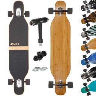 Mach1 Bambus Longboard mit Keramik Kugellager + T-Tool - Skateboard Drop Through Cruiser Komplettboard (Blanko)