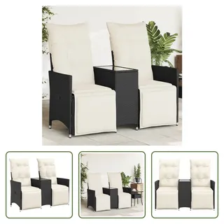 The Living Store Gartensofa 2-Sitzer Verstellbar mit Tisch Schwarz Poly Rattan - Schwarz
