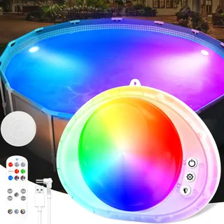 DeeprBlu 2025 Optimiert Poolbeleuchtung Unterwasser mit Fernbedienung, Schwimmende Poolbeleuchtung Akku, Magnetische Poolbeleuchtungen mit Klebstoff, IP68 Wasserfest Whirlpool Licht für Badewanne, Spa