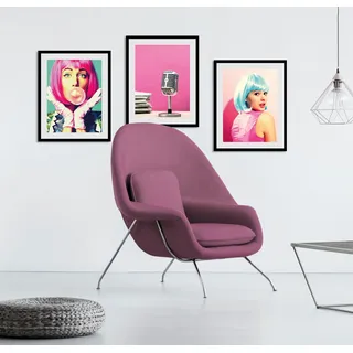 Bild QUEENCE "ON AIR", rosa (farbe rahmen: schwarz, farbe bild(er): rosa), B:40cm H:50cm, Acrylglas, Holz, Papier, Bilder, Bild, HD Premium Poster-Druck inkl. Holzrahmen