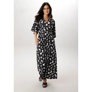 Maxikleid ANISTON SELECTED, Damen, Gr. 36, N-Gr, blau (marine, weiß), Single Jersey, Obermaterial: 95% Viskose, 5% Elasthan, bedruckt, gemustert, lässig geschnitten lang, V-Ausschnitt, weit, Kleider Maxikleid, mit weiten, 3/4-langen Ärmeln - NEUE KOLLKETION