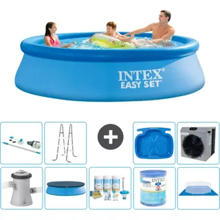 Intex runder aufblasbarer Easy Set-Schwimmpool – 305 x 76 cm – Blau – inklusive Pumpe Abdeckung - Wartungspaket - Filter - Bodenplane - Staubsauger - Leiter