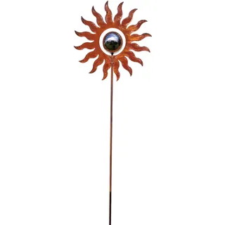 Bornhöft Gartenstecker Blume Metall Gartendeko Rost Edelrost rostiger Beetstecker 110cm Deko Rostfigur für den Garten mit Edelstahl Kugel