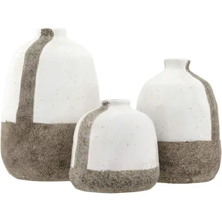 Creative Co-op Terrakotta-Vasen mit vertikalen Streifen, Weiß und Grau