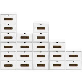 BigDean 20x Schuhaufbewahrung mit Sichtfenster 34,5x23x13,5 cm weiß | Aufbewahrungsbox Stapelbar Storage Box Schuhbox Schuhkarton Schuhschachtel Allzweckbox Schublade Pappe aus Kraftpapier