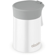 Aladdin Enjoy Thermavac Stainless Steel Food Jar 0.4L Weiß – Lunchbox - Hält 5,5 Stunden Heiß oder Kalt - Doppelwandige Vakuumisolierung - Auslaufsicher - Silikongurt - BPA-Frei