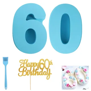 Yzalen Silikon Kuchenform Zahlen, Silikon Backform Zahlen, Eingedickt Number Cake Backform, Zahlenbackform für Hochzeit Jubiläum, Geburtstagstort (blau-60)