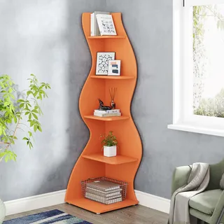 Tribesigns Eckregal, modernes 5-stufiges Wand-Eckregal, stilvolles kleines Eckregal, Aufbewahrungsregal und Pflanzenständerfür Wohnzimmer, Orange - Orange