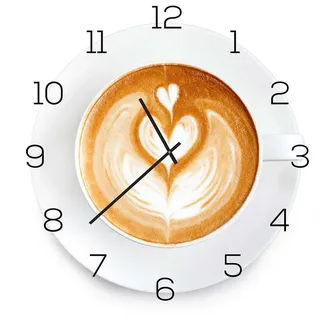 levandeo Wanduhr aus Glas 30x30cm Uhr als Glasbild Küche Cappuccino Coffee Deko