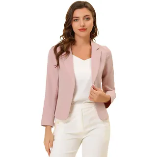 Allegra K Damen-Blazer mit offener Vorderseite, für Büro, Arbeit, Business, Freizeit, Leichter Sommer, bauchfrei, rosa massiv, XS