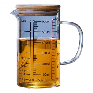 OnePine 600ml Glasmessbecher mit Deckel, Messbecher aus Glas Hitzebeständig, Messbecher mit Skala Perfekt zum Küche Bar Restaurant