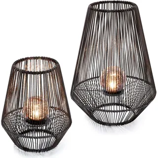 esotec Solarleuchte Windlichter ILONA 2er-Set POLY-RATTAN METALL-GEHÄUSE 102209