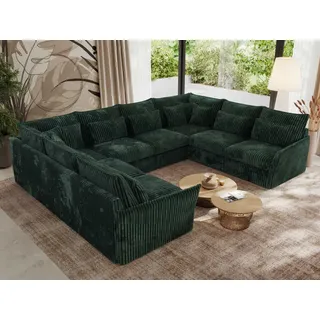 MKS Meble modulares U-förmiges Ecksofa, großes Wohnzimmer-Ecksofa, Big Sofa XXL, Wohnlandschaft, Ecksofa mit losen Kissen, Universal-Ecksofa U - VERSO U 8M - Grün Cord - Grün