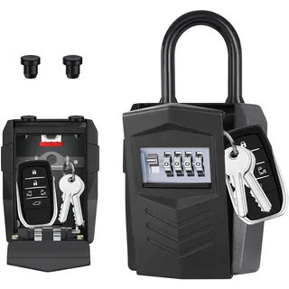 ZHEGE Schlüsseltresor mit Zahlencode Aussen, Schlüsselsafe Auto mit Bügel, Große 4-Stellig Schlüsselbox mit Code für Draußen, 10+ Hausschlüssel, Autoschlüssel Aufbewahrung Wetterfeste (Schwarz)