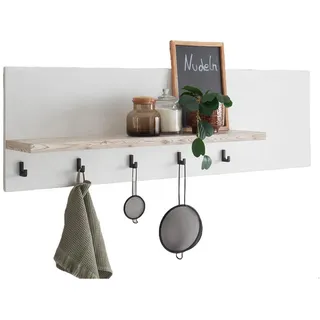 Furn.Design Küchenregal weiß Pinie Landhaus Küche, Wandregal 130 cm Gewürzregal , Weiß, Pinienfarben , Holzwerkstoff , Nachbildung,Pinie , Holz Optik , Rechteckig , 130x40x20 cm , FSC Mix , Küchen, Küchenmöbel