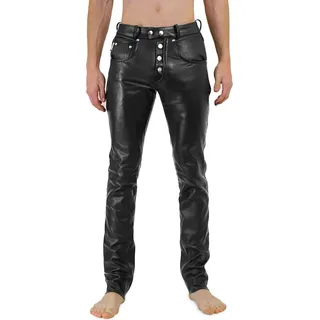 Bockle® Big Cheeker Free Button Lederhose Lederjeans Echtleder Herren , W31/L32 - Schwarz