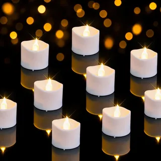 HjingChen 12 led teelichter mit Timer, 6 Stunden an und 18 Stunden aus,Langlebige 400 + Stunden, 3.8 x 3.8 cm elektrische flackernde batteriebetriebene Kerzen, Warmweiß für Hochzeit, Party Dekoration