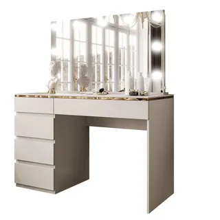 lookway Kosmetiktisch Aurora II Elite Kaschmir mit Spiegel und Beleuchtung - Gold, Weiß