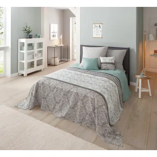 Tagesdecke OTTO HOME "Cremona leichte Tagesdecke, Wohndecke, für Kinder und Erwachsene", grau (grau, mint), B:140cm L:210cm, Baumwolle, Tagesdecken, Tagesdecke, leichter Bettüberwurf ohne Füllung, auch als Tischdecke verwendbar