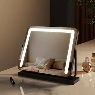 EMKE Schminkspiegel mit Beleuchtung, Hollywood Spiegel mit 3 Lichtfarben, Smart-Touch-Steuerung Schminktisch Spiegel mit Licht 360° drehbar, Einstellbare Helligkeit und Memory-Funktion (500x416mm, Schwarz) - Schwarz