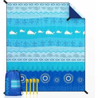 Unyqoos® Stranddecke sandfrei XXL 210 x 200 cm – wasserdicht, Ripstop-210T Parachutenylon, leicht & tragbar, Picknick- & Reisedecke, Ozeanblau - Blau