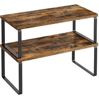 SONGMICS Gewürzregal, 2er Set Küchen-Organizer, Küchenregal, Schrank-Organizer Küche, erweiterbar, kleines Regal, stapelbar, Metall und Holzwerkstoff, tintenschwarz-vintagebraun KCS200X01