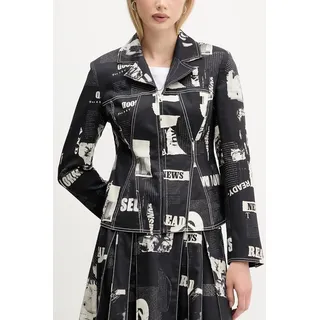 Schwarze Damen-Sportjacke mit V-Ausschnitt und Kontrastelementen - Schwarz