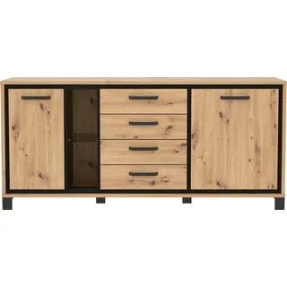 Forte Sideboard Trondheim 177,4 x 81,3 x 41,5 cm Schwarz / Artisan Eiche