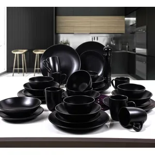 Hermia Concept, TY044130F956A0000000AA4Y00, Essservices, Keramik-Geschirrset (30-teilig), Schwarz, Keramik, 14 x 14 cm - Schwarz