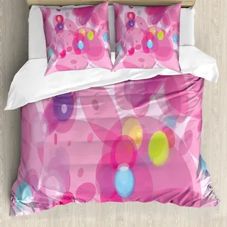 ABAKUHAUS Rosa Bettbezug Set, Abstrakte Fantasie-magische Zahl-undeutlicher Bewegungseffekt-Entwurfs-glatter Illustrations-Kunst-Druck, 155 x 220 cm + 80 x 80 cm, Rosa - Rosa