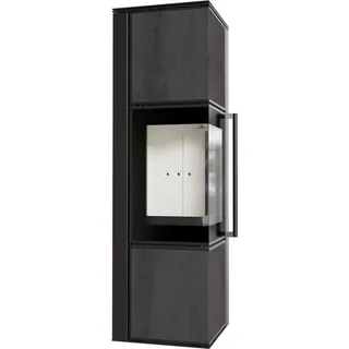Kaminofen aus Stahl KRATKI TORA/M 8 kW Ø 150 Quarzsinter NATURALI PIETRA DI SAVOIA ANTRANCITE BOCCIARDATA mit Türfeder - Weiß